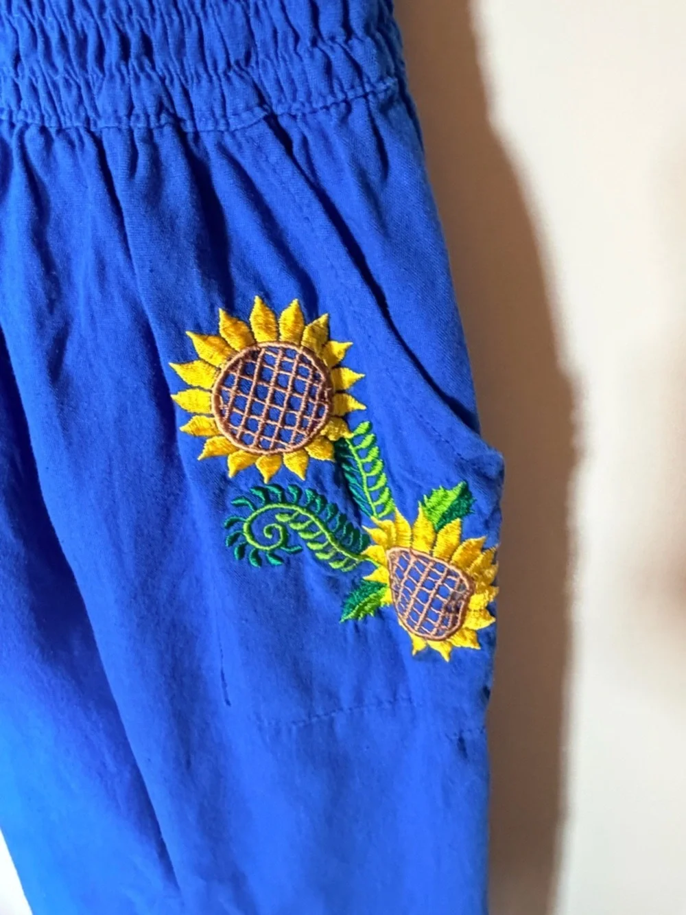 Boho sunflower blue romper S